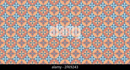 Geometric background in soft colors tiles with circles, squares and crosses Stock Vector