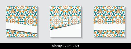 Set of square frames with copy space for social media posts Moroccan mosaic Stock Vector