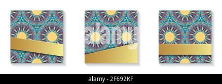 Set of square frames with copy space for social media posts Moroccan mosaic Stock Vector