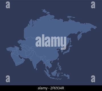 Asia map, individual states, infographics blue flat design raster blank Stock Photo