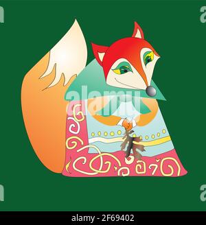 Cartoon fox from fairy tales on black background. Vector illustration Stock Vector