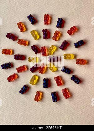 gummy bears on a peach background Stock Photo