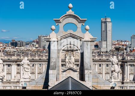 Cityscape of Madrid from the dome of Almudena Cathedral Stock Photo