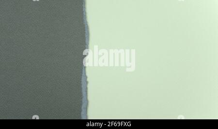 Neutral pastel grey shredded paper abstract texture background. Blank matte combined papers. Copy space. Overhead shot, horizontal style. Stock Photo