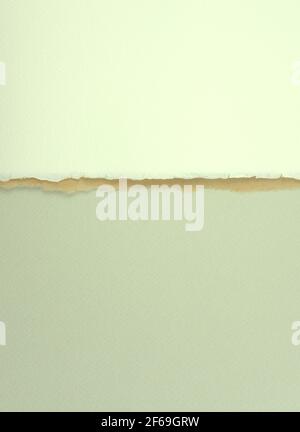 Titanium white, brown, pastel gray matte paper with unique torn of the side overlapping. Beautiful handmade cotton paper texture abstract background. Stock Photo