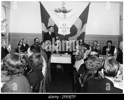 Ticket and form office 30 years. Director-General Erik Gustaf Johan Upmark keeps speech. Stock Photo