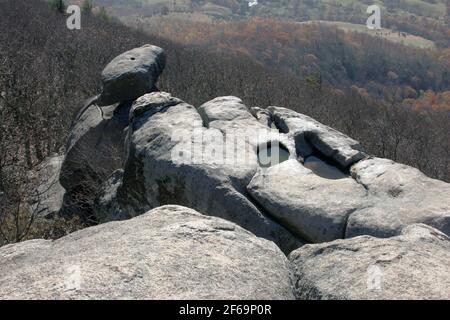 View from Sharp Top on Virginia's Blue Ridge Parkway, USA. Rock formation. Stock Photo
