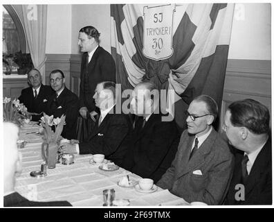 Ticket and form office 30 years. Director-General Erik Gustaf Johan Upmark keeps speech. Stock Photo