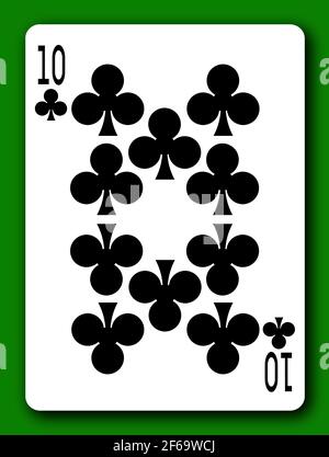 10 Ten of Clubs playing card with clipping path to remove background and shadow 3d illustration Stock Photo