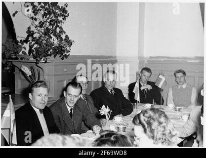 State Railways, SJ Printing in TomTeBoda celebrates 30 years anniversary. The staff from the ticket and form office. Stock Photo