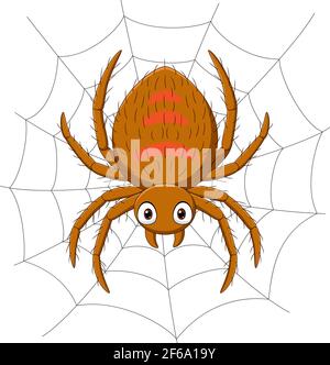 Cartoon spider on the cobweb Stock Vector