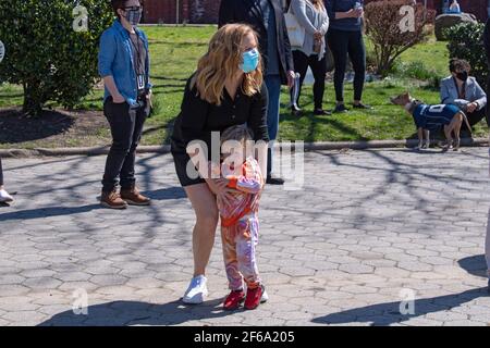 NEW YORK, NY - MARCH 30: Amy Schumer and son Gene Fischer in Astoria Park on March 30, 2021 in Queens Borough of New York City. Credit: Ron Adar/Alamy Live News Stock Photo