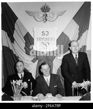 State Railways, SJ Printing in TomTeBoda celebrates 30 years anniversary. Staff from the ticket and form office. Stock Photo