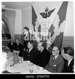 State Railways, SJ Printing in TomTeBoda celebrates 30 years anniversary. SJ Director General Erik Upmark keeps speeches to the staff from the ticket and form office. Stock Photo