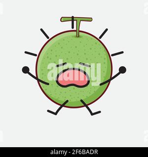 Vector Illustration of Melon Fruit Character with cute face, simple hands and leg line art on Isolated Background. Flat cartoon doodle style. Stock Vector