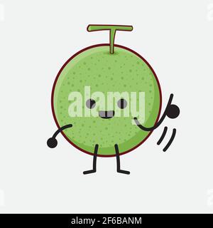 Vector Illustration of Melon Fruit Character with cute face, simple hands and leg line art on Isolated Background. Flat cartoon doodle style. Stock Vector
