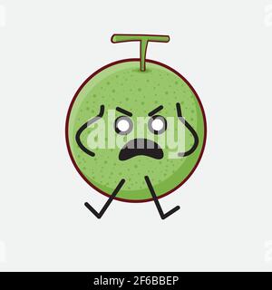 Vector Illustration of Melon Fruit Character with cute face, simple hands and leg line art on Isolated Background. Flat cartoon doodle style. Stock Vector