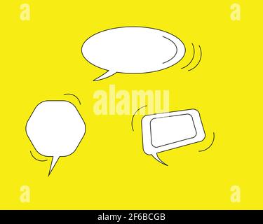 Set of speak bubble text, chatting box, message box outline cartoon vector illustration design. Balloon doodle style of thinking sign symbol. Stock Vector