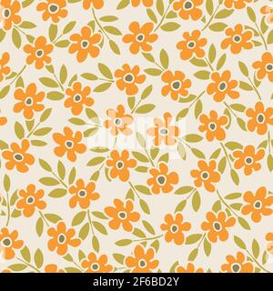 Colorful Small Scale Hand-Drawn Floral Vector Seamless Pattern. 70s Nostalgia Stock Vector