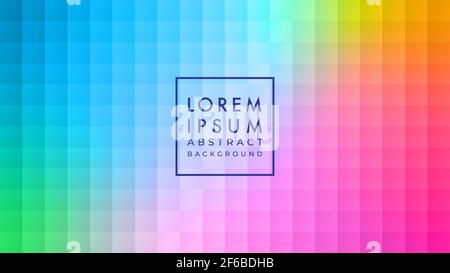 Vector illustration of vivid rainbow gradient tile square pattern. Multicolor abstract geometric background design template. Stock Vector