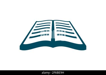 Open book icon. Reading, learning and education concept. Blue book with lines of text. Bookstore or library symbol. Literature and writing, creativity Stock Vector