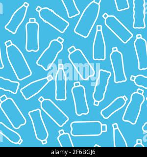 Vector illustration seamless pattern with isolated icons of plastic and glass bottles. World ocean pollution. Separate garbage collection. Stock Vector