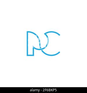letter pc simple curves blue waves linear logo vector Stock Vector