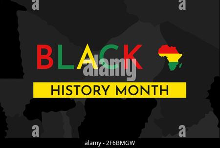 Vector colorful illustration with simplified political map of Africa on background. Concept with text (in yellow, red, green colors) - Black History m Stock Vector