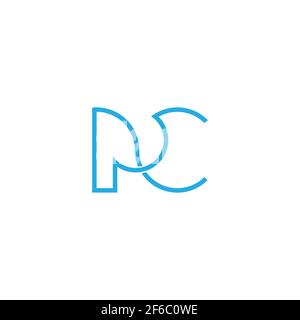letter pc simple curves blue waves linear logo vector Stock Vector