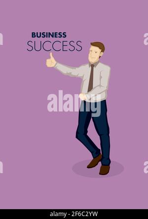 Vector illustration cartoon businessman in showing thumbs up gesture for business success. Stock Vector