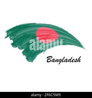 Watercolor painting flag of Bangladesh. Hand drawing brush stroke illustration Stock Vector