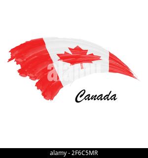 Watercolor painting flag of Canada. Hand drawing brush stroke illustration Stock Vector