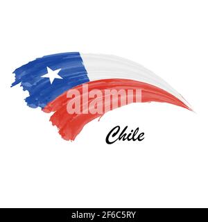 Watercolor painting flag of Chile. Hand drawing brush stroke illustration Stock Vector
