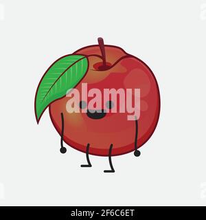 Vector Illustration of Nectarine Fruit Character with cute face, simple hands and leg line art on Isolated Background. Flat cartoon doodle style. Stock Vector