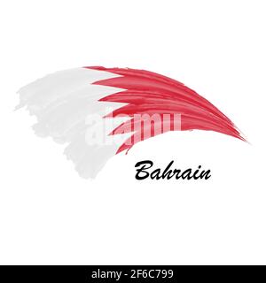 Watercolor painting flag of Bahrain. Hand drawing brush stroke illustration Stock Vector