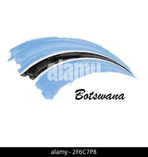 Watercolor painting flag of Botswana. Hand drawing brush stroke illustration Stock Vector