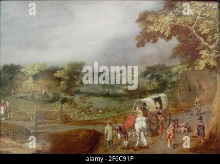 Adriaen van de Venne - Summer Village Landscape with Horse C 1625 Stock Photo