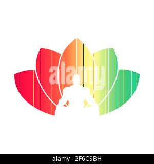 Muscular man sit in meditation pose. Bodybuilder relaxing. Human silhouette. Yoga center emblem Stock Vector