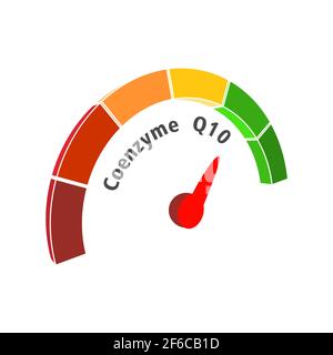Scale with arrow. The Coenzyme Q10 measuring device. Sign tachometer, speedometer, indicator. Stock Vector