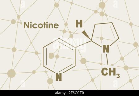 Chemical molecular formula of nicotine. Connected lines with dots background Stock Vector