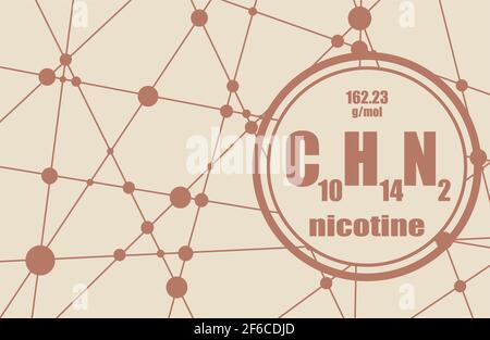 Chemical formula of nicotine. Connected lines with dots background Stock Vector