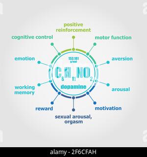 Chemical formula of hormone dopamine. Infographics illustration. Stock Vector