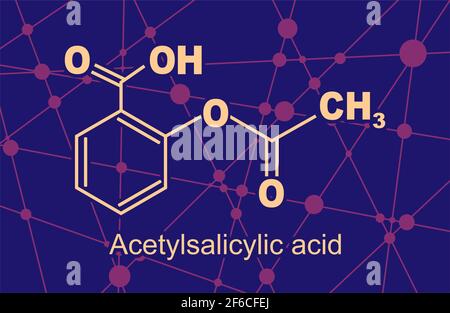 Structural chemical formula of acetylsalicylic acid. Aspirin molecule. Lines and dots connected background Stock Vector