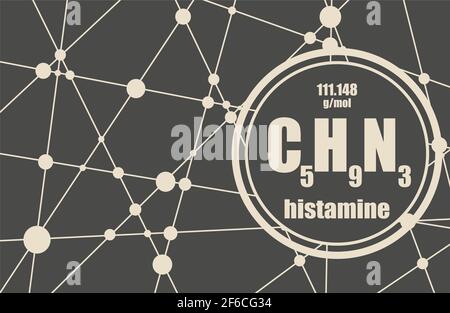 Chemical formula of histamine. Connected lines with dots background. Stock Vector