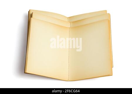 Three Old Open Note Books on White Background Stock Photo