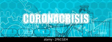 Coronavirus pandemic concept. Industrial plant and manufacture building. Energy generation and heavy industry. Thin lines style Stock Vector