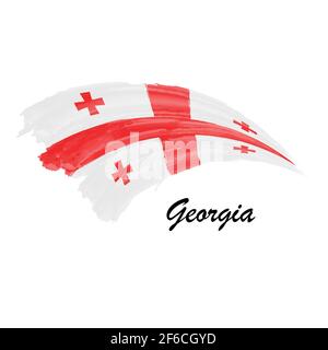 Watercolor painting flag of Georgia. Hand drawing brush stroke illustration Stock Vector