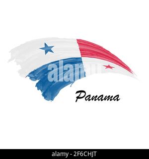 Watercolor painting flag of Panama. Hand drawing brush stroke illustration Stock Vector