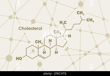 Chemical molecular formula of cholesterol. Infographics illustration. Connected lines with dots background. Stock Vector