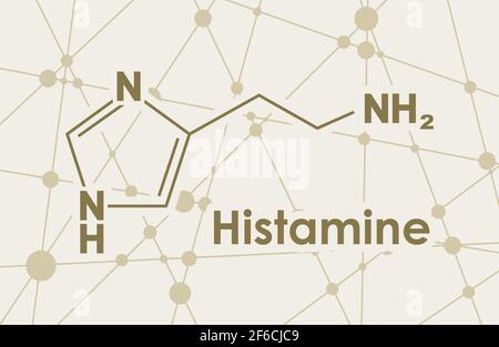 Chemical formula of histamine. Connected lines with dots background. Stock Vector